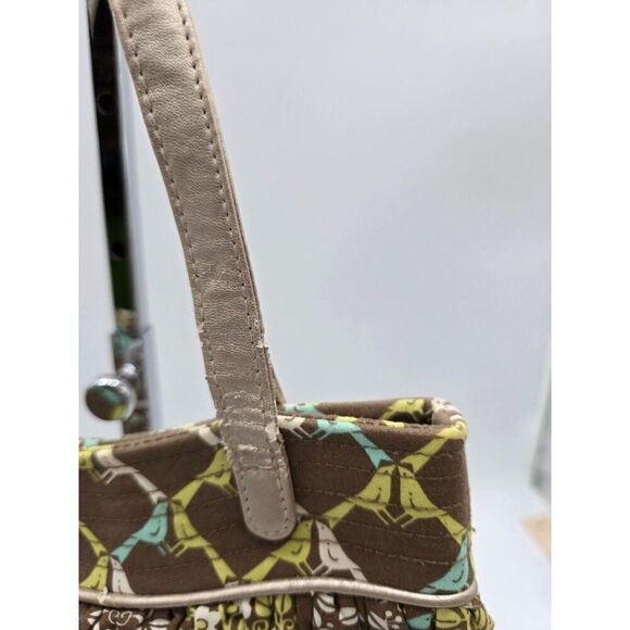 Vera Bradley Ruffled Tote Bag and wallet With Bird Print Brown/Green/Yellow 14" - Picture 2 of 10